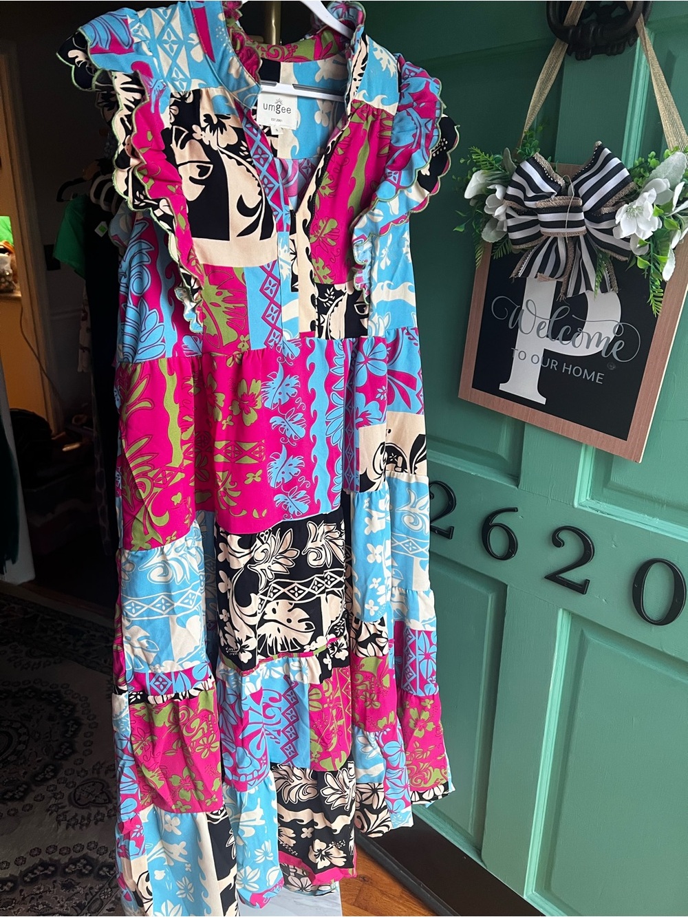 Umgee Pink Blue Floral Patchwork Maxi Dress